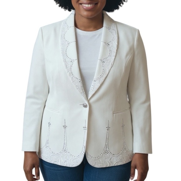 BEU Marc International Blazer with Intricate Beading and Notched Lapels (861) - Picture 1 of 15